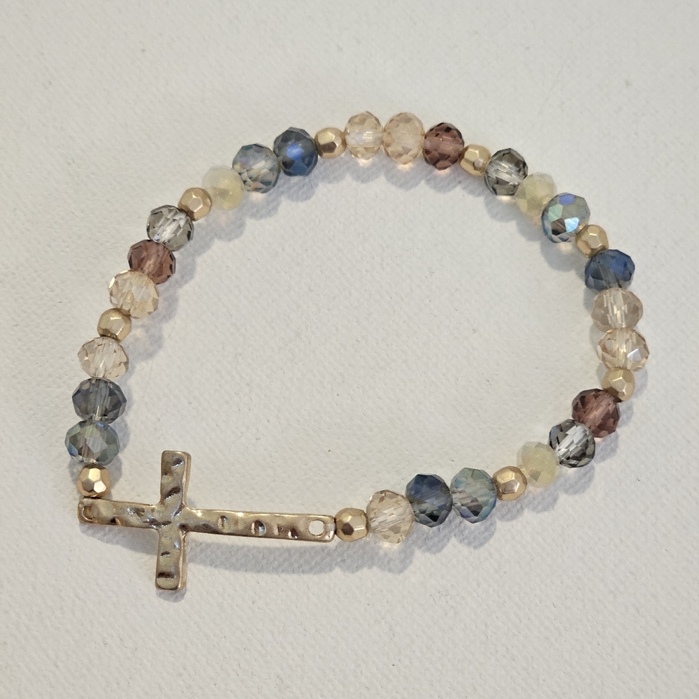 Beaded Cross Bracelet with Gold Accent
